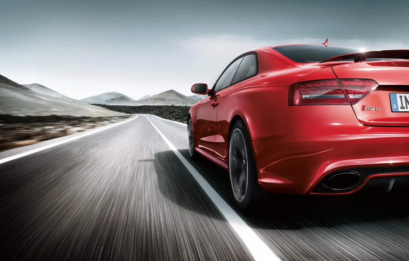 Фото обои Audi, скорость, трасса, красная, RS5