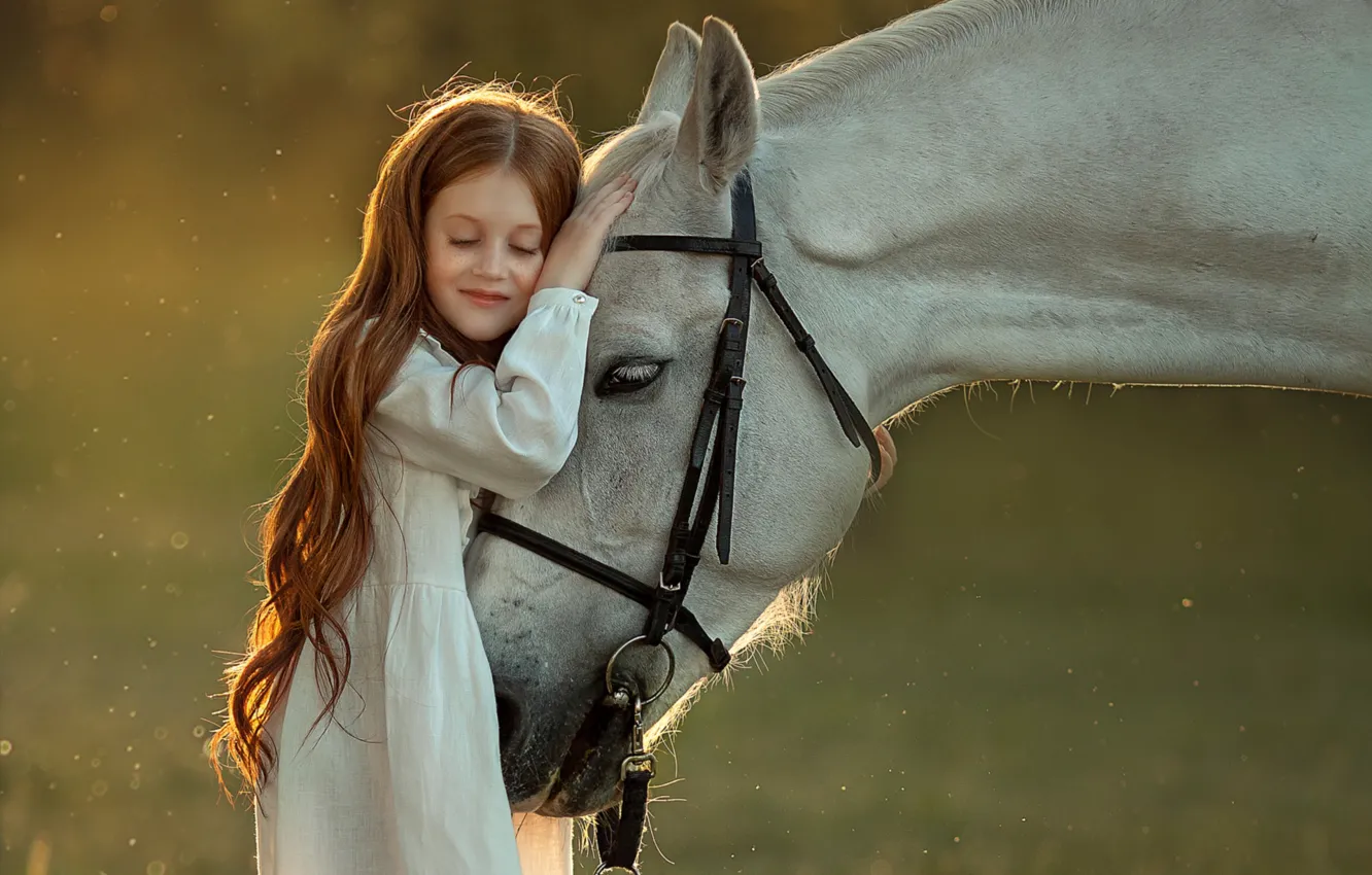 Фото обои эмоции, конь, лошадь, дружба, девочка