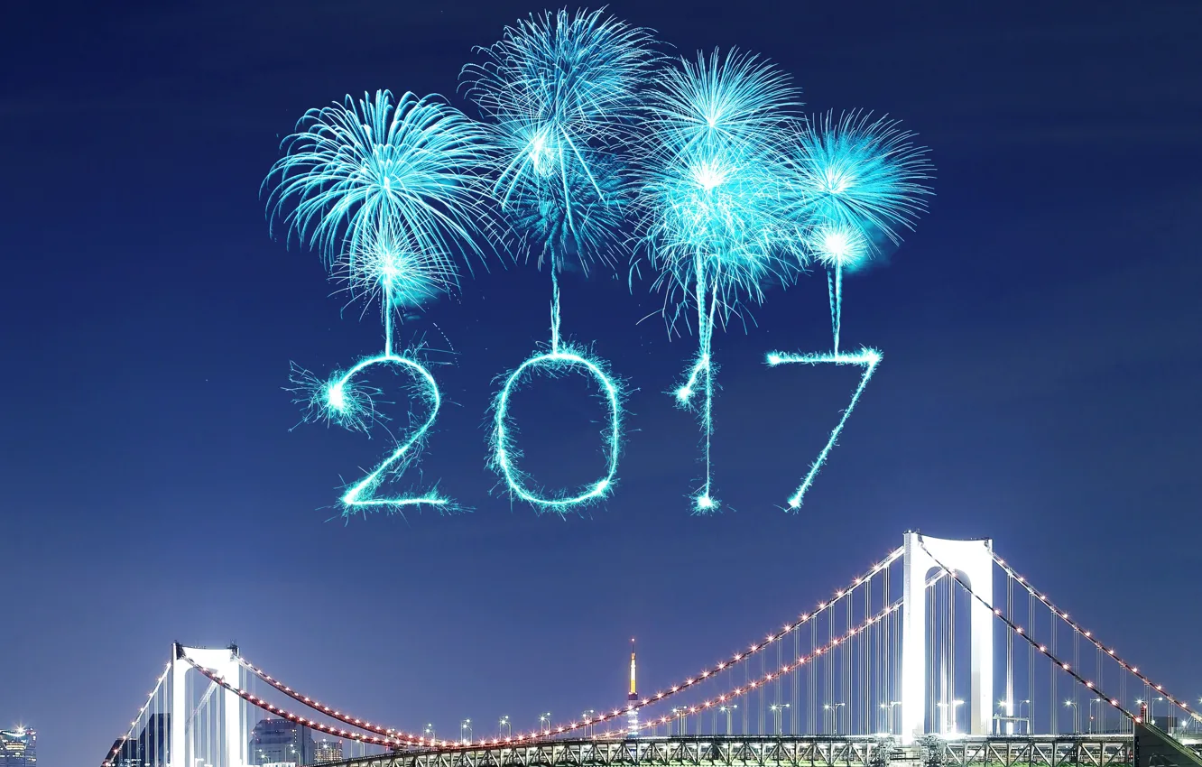 Фото обои Новый Год, new year, happy, fireworks, 2017