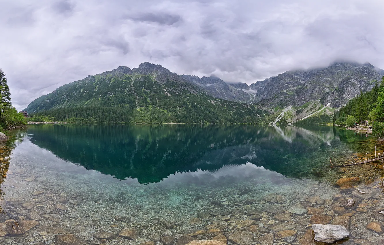 Фото обои горы, озеро, отражение, камни, дно, Польша, Poland, Татры