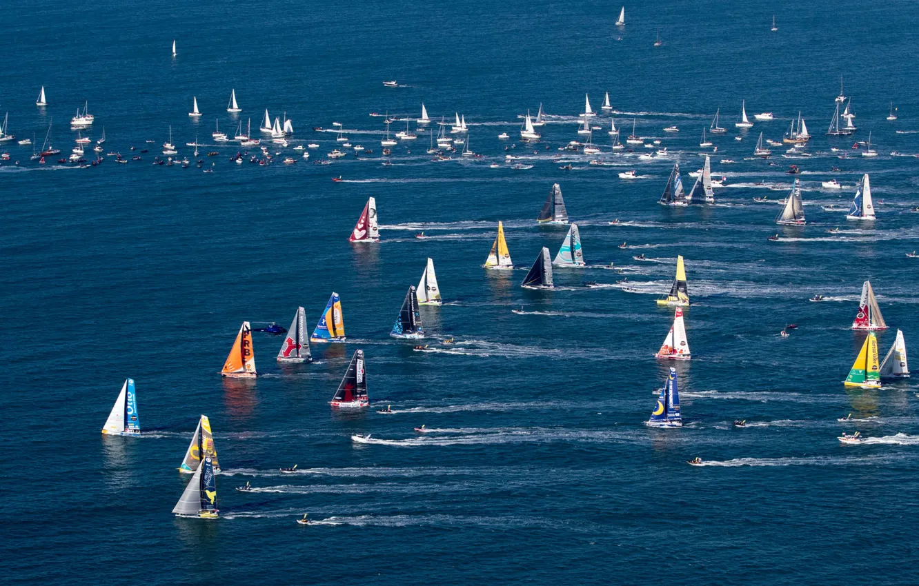 Фото обои море, спорт, лодки, паруса, регата, start, Les Sables d'Olonne, Vendee Globe