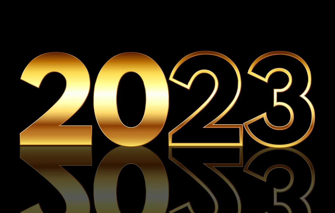 Фото обои отражение, блеск, новый год, контур, цифры, золотой, черный фон, позолота