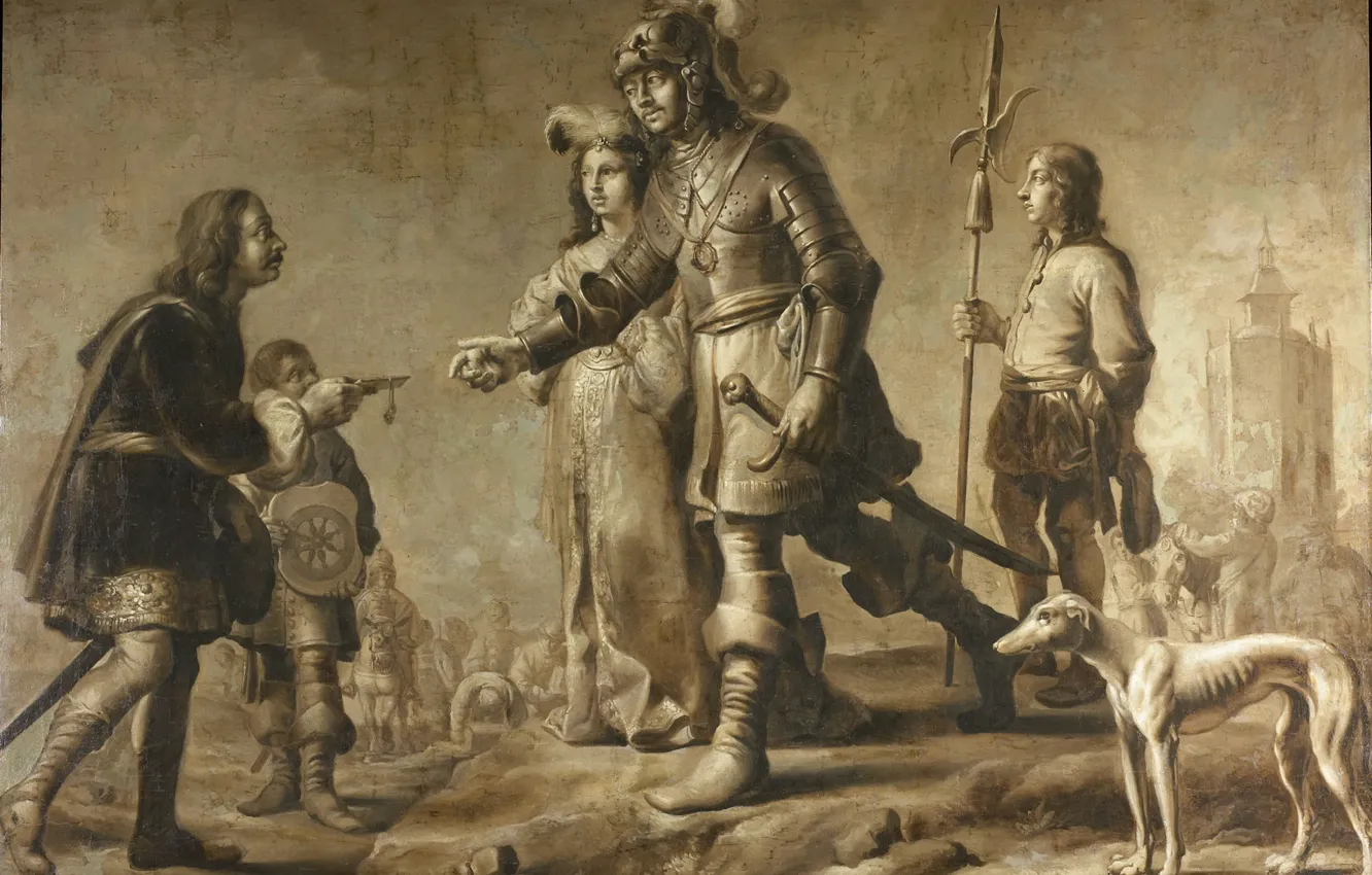 Фото обои масло, холст, Адриан ван де Венне, Adriaen van de Venne, 1626, получают почести от посланника …