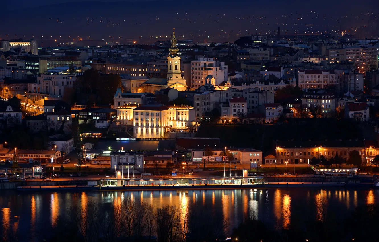 Фото обои город, вечер, Сербия, Белград, A night in Belgrade