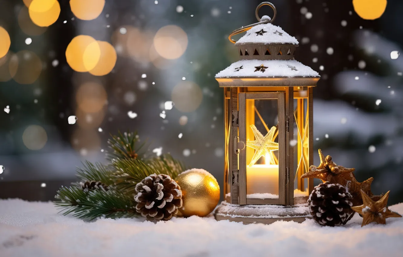 Фото обои зима, снег, ночь, Рождество, фонарь, Новый год, Christmas, night