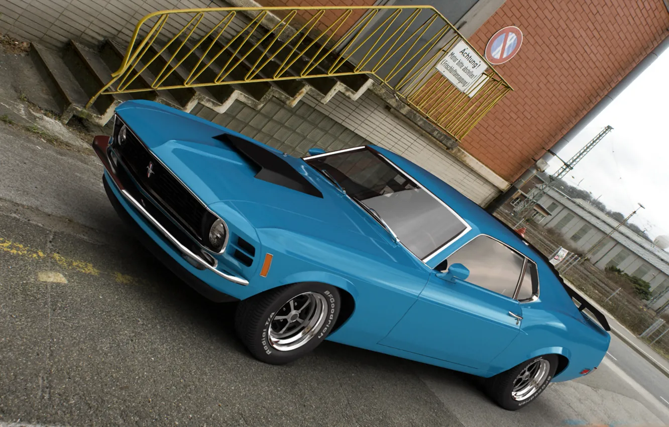 Фото обои машина, графика, Mustang, Ford, арт, Blue, 1970, dangeruss