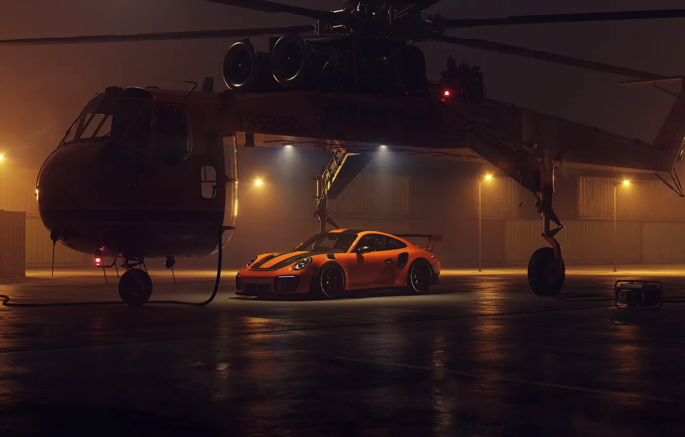 Фото обои 911, Porsche, 2018, helicopter, GT2 RS