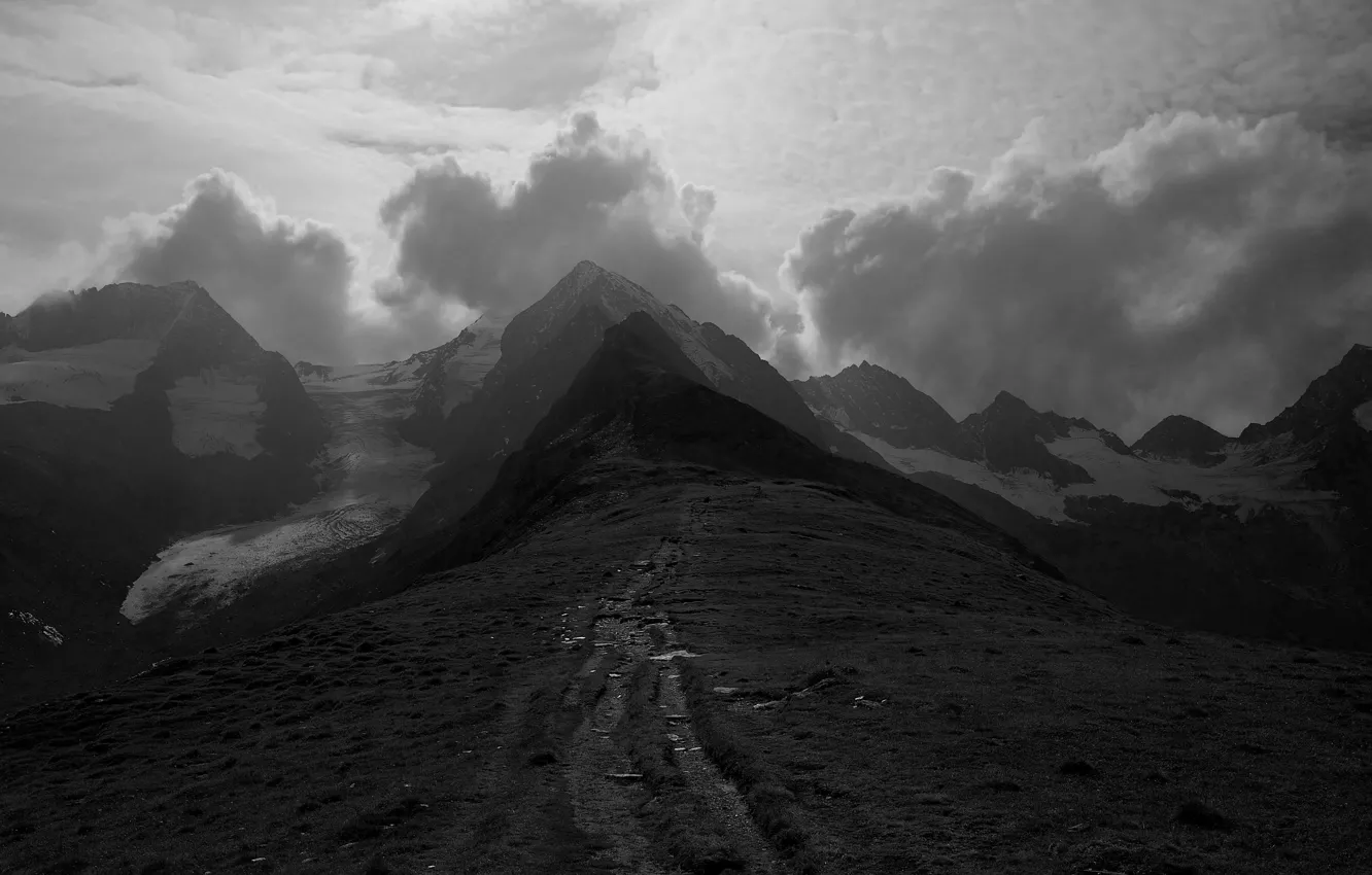 Фото обои Europe, snow, black and white, Austria, Glacier, b/w, near Obergurgl in Austria, Rootmos glacier