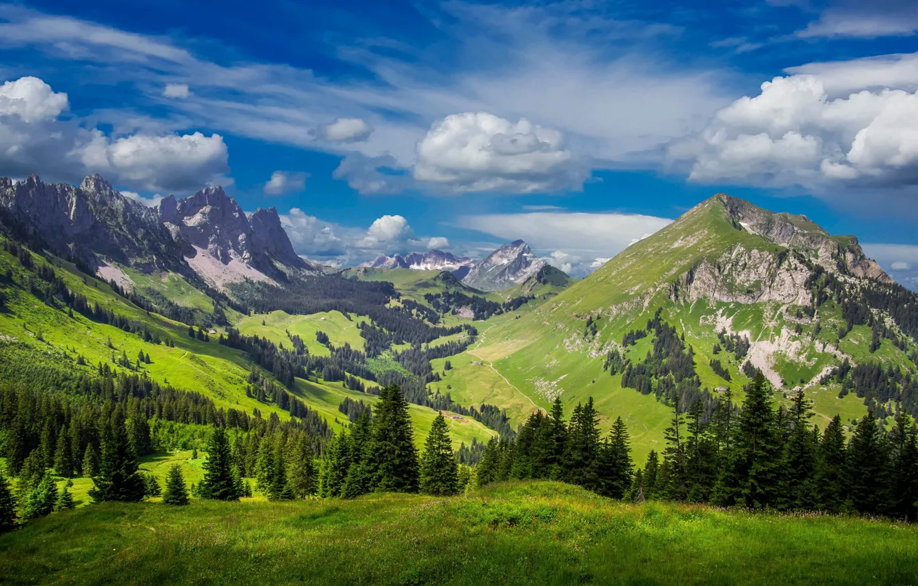 Фото обои облака, горы, Швейцария, Альпы