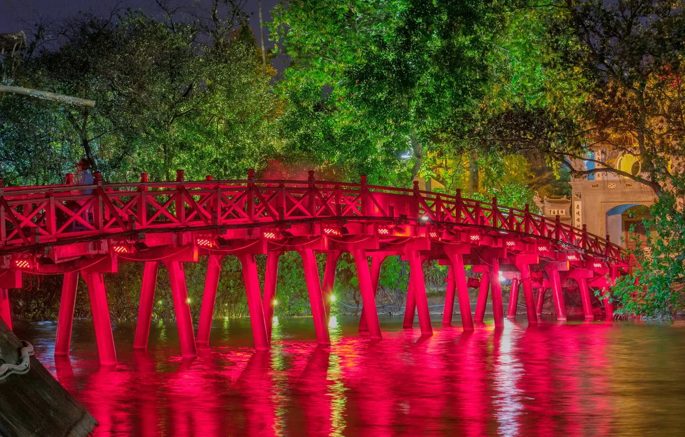Фото обои bridge, lake, asia, asian, architecture, jade, hanoi, culture