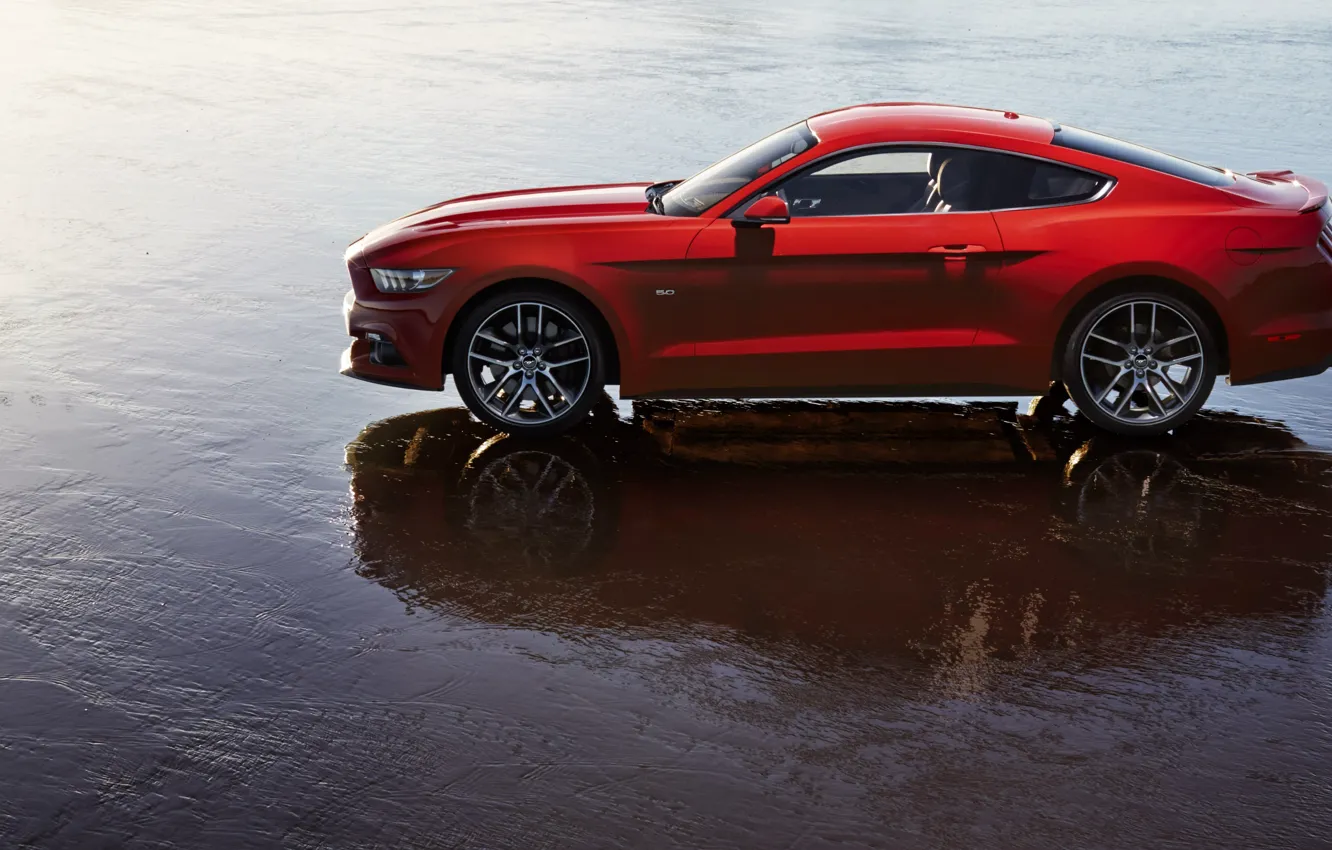 Фото обои Ford, Вода, Отражение, Ракурс, Mustang GT, 2015