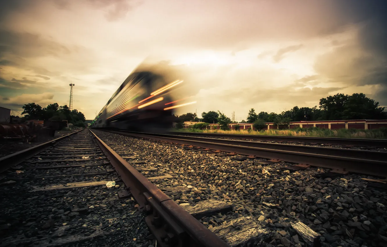 Фото обои поезд, скорость, железная дорога
