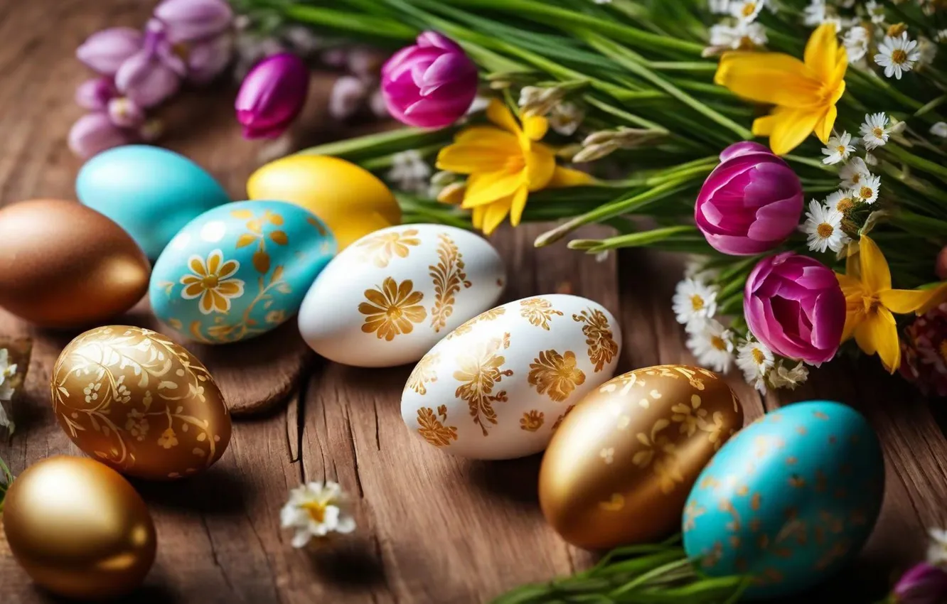 Фото обои цветы, яйца, весна, colorful, Пасха, happy, flowers, spring
