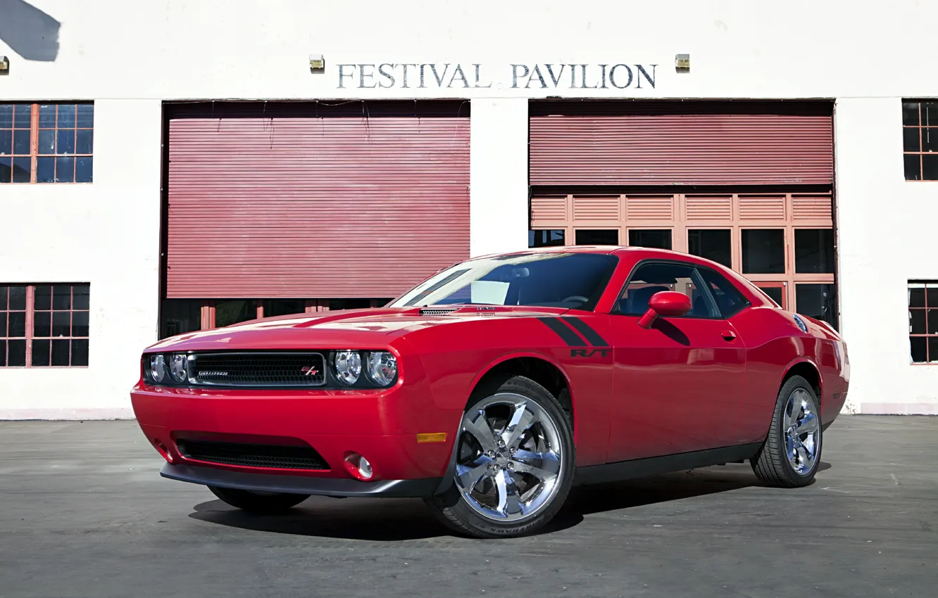 Фото обои car, красный, здание, 2012, Dodge Challenger, кар, super, R/T