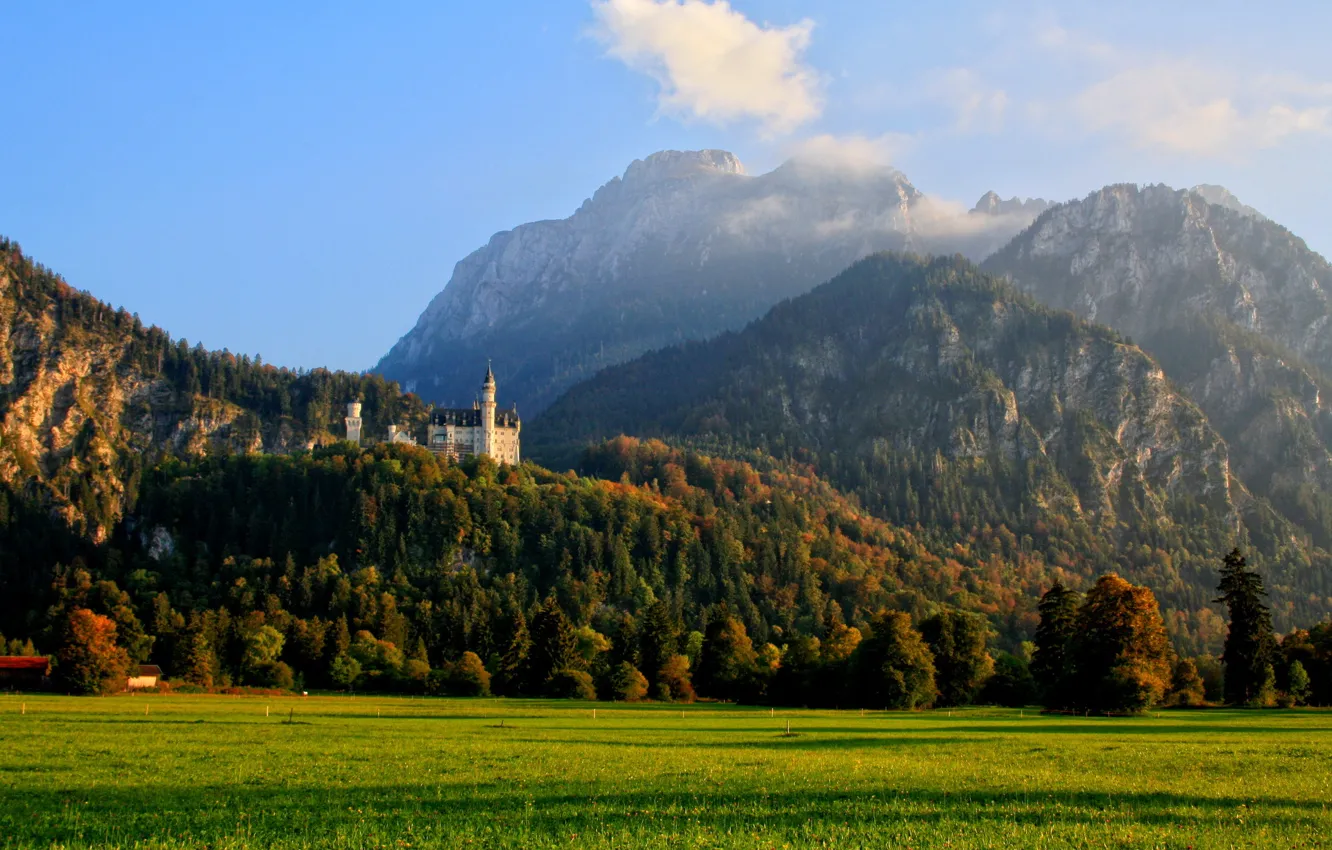 Фото обои лес, облака, горы, природа, фото, замок, Германия, Schwangau