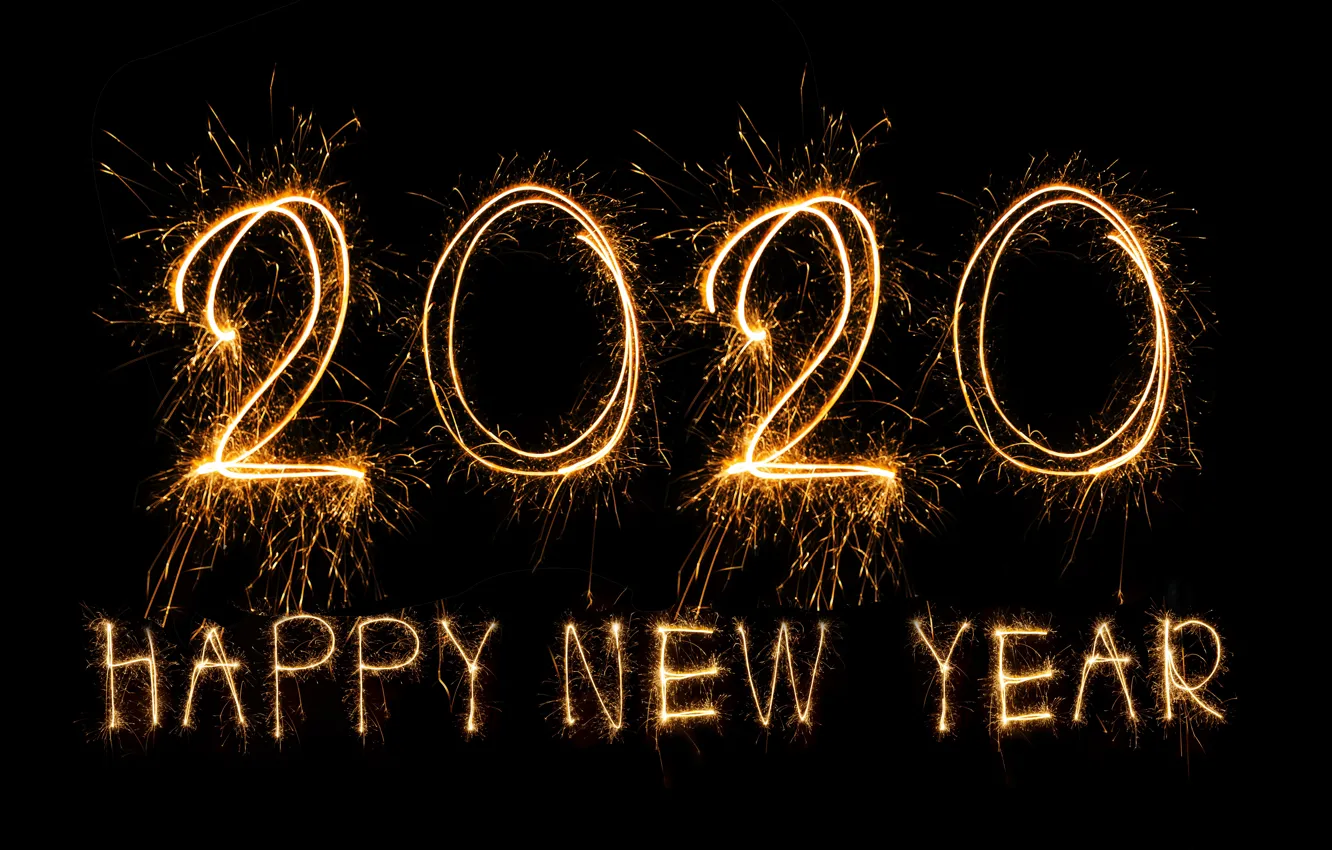 Фото обои огни, салют, Новый Год, golden, черный фон, happy, New Year, fireworks