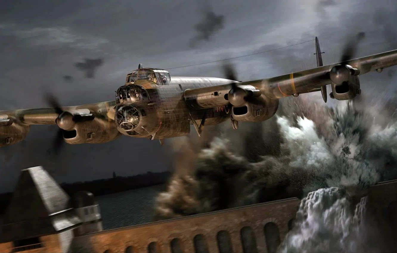 Фото обои арт, Avro Lancaster, британский тяжёлый четырёхмоторный бомбардировщик, Dambuster, Операция Chastise