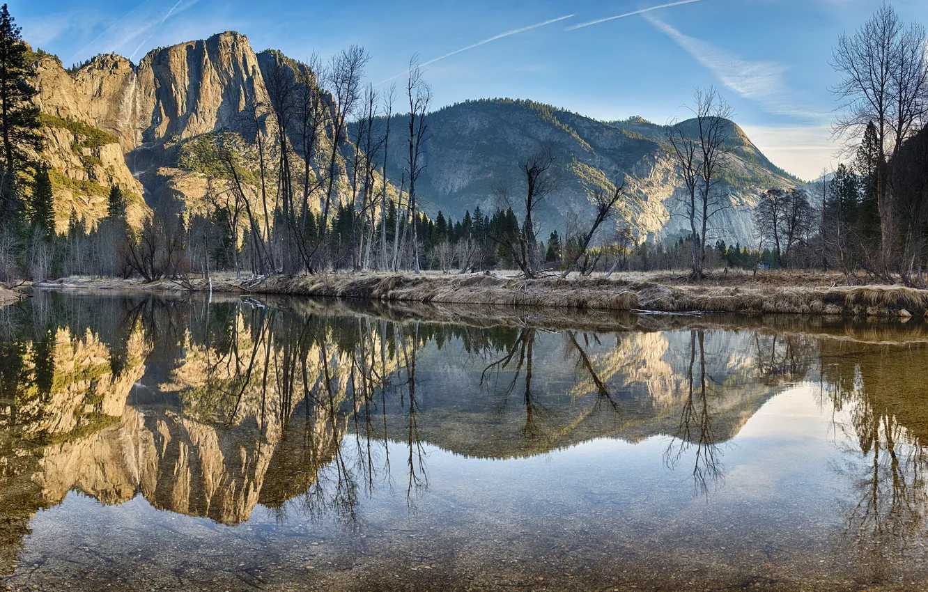 Фото обои Yosemite Valley, Yosemite National Park, Merced River, Swinging Bridge View