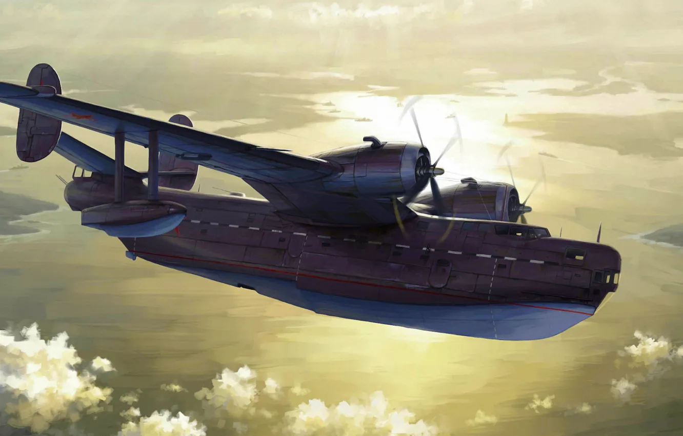 Фото обои art, airplane, painting, aviation, Beriev Be6 Madge 1960's era Soviet Flying Boat