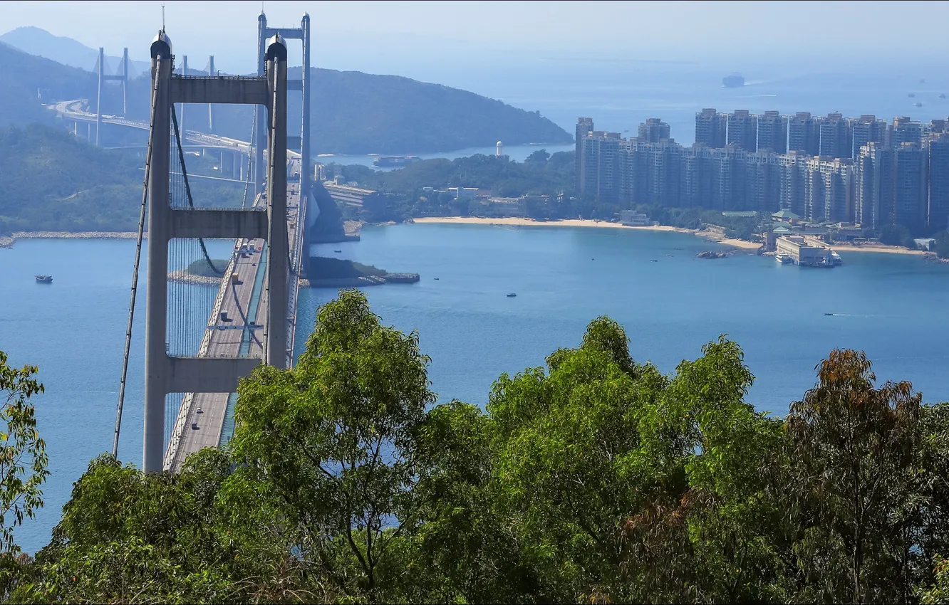 Фото обои City, nature, bridge, beauty, Hong Kong, wallpapers 1920 x 1080