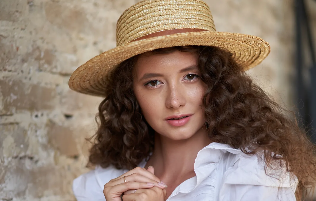 Фото обои взгляд, девушка, лицо, портрет, шляпа, кудри, Disha Shemetova, Владимир Стефанович