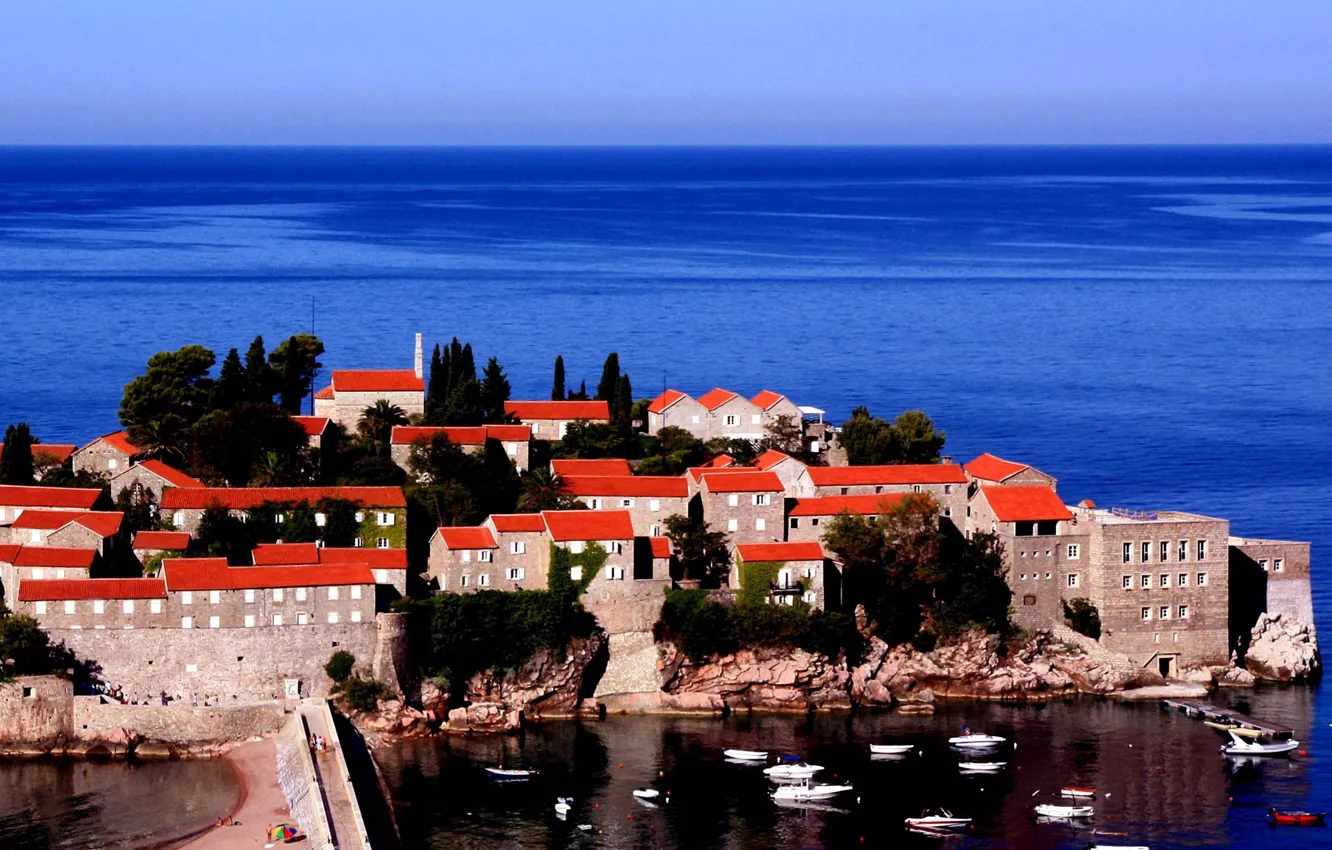 Фото обои море, город, Адриатика, Св.Стефан, Черногория