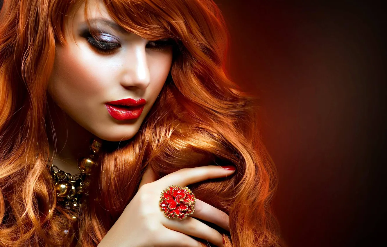 Фото обои Girl, fox, beautiful, Red hair, lipps, Анна Субботина