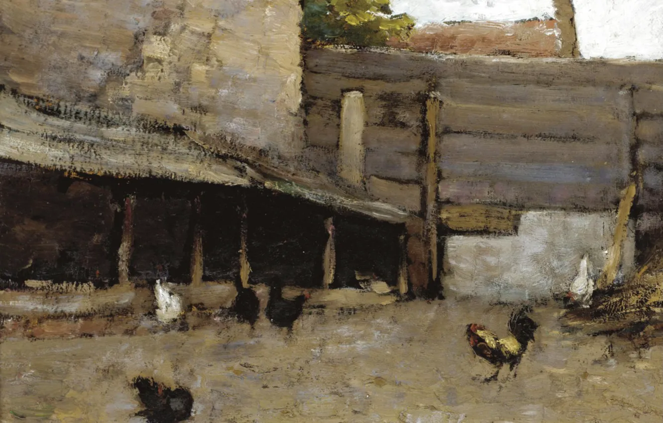 Фото обои масло, панель, курицы, Kees van Dongen, Курятник