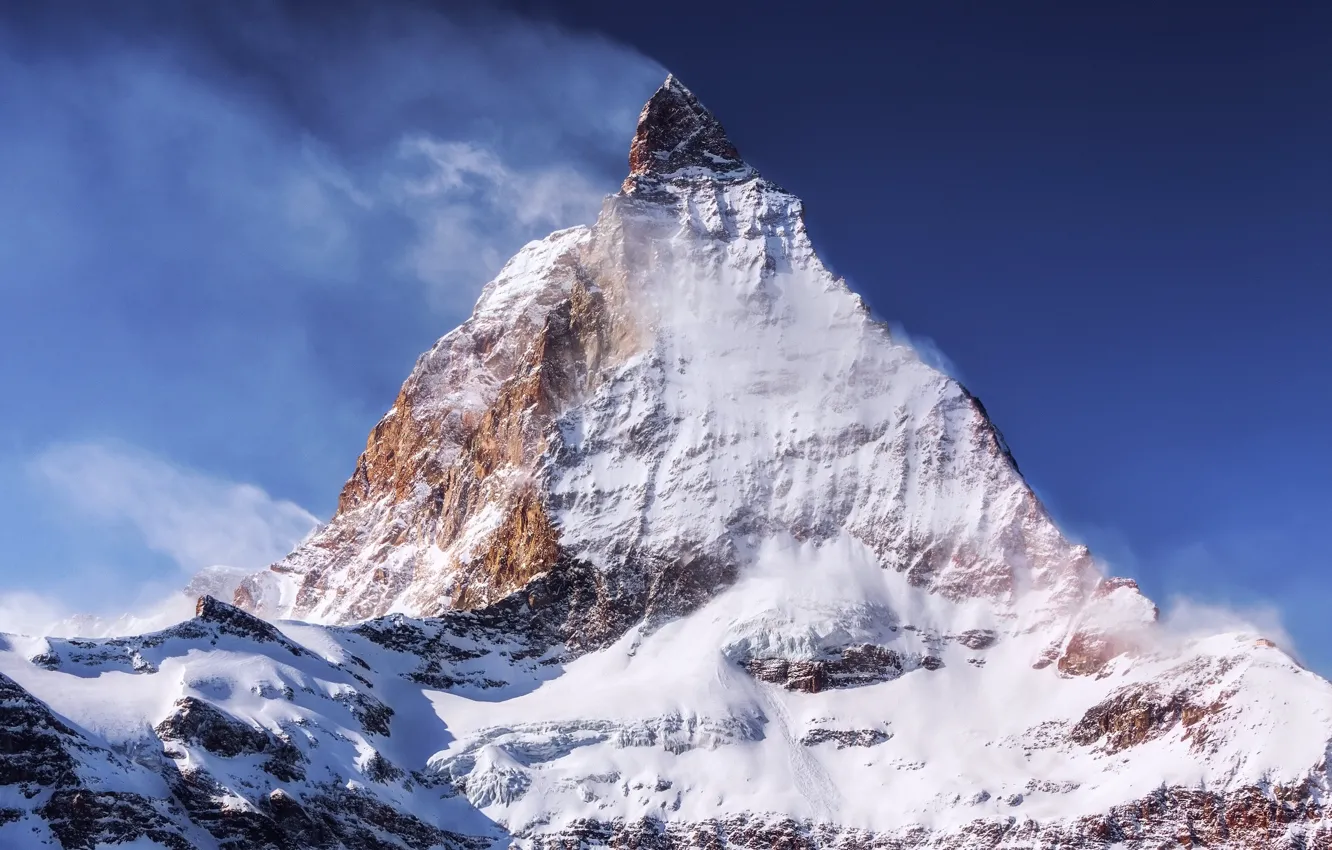 Фото обои зима, небо, снег, горы, ветер, гора, Маттерхорн, Пеннинские Альпы