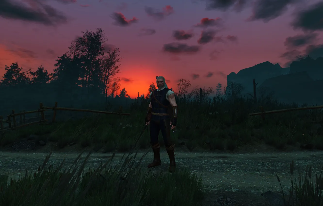 Фото обои закат, Меч, Воин, Броня, Ведьмак, The Witcher, Геральт, CD Projekt RED