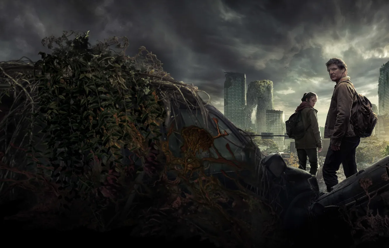 Фото обои Город, Небоскребы, Постапокалипсис, Элли, Двое, Постапокалиптика, The Last of Us, Джоэл