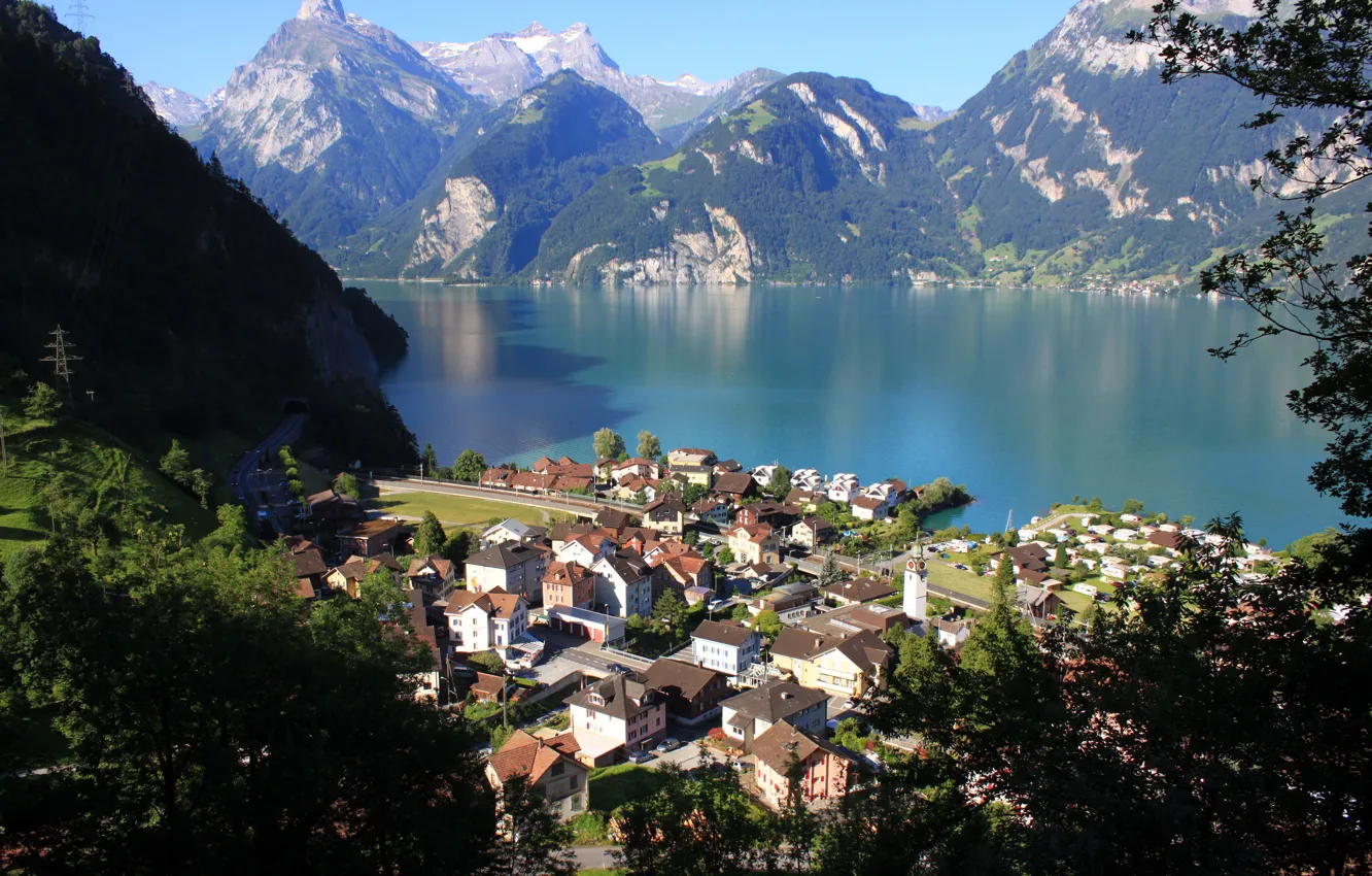 Фото обои пейзаж, горы, природа, Швейцария, сверху, Morschach