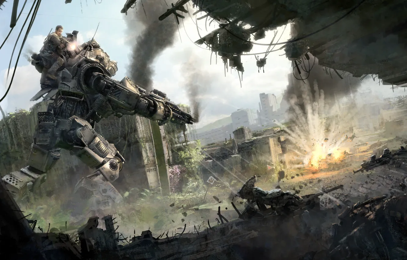 Фото обои battlefield, gun, game, robot, mecha, weapon, war, dust