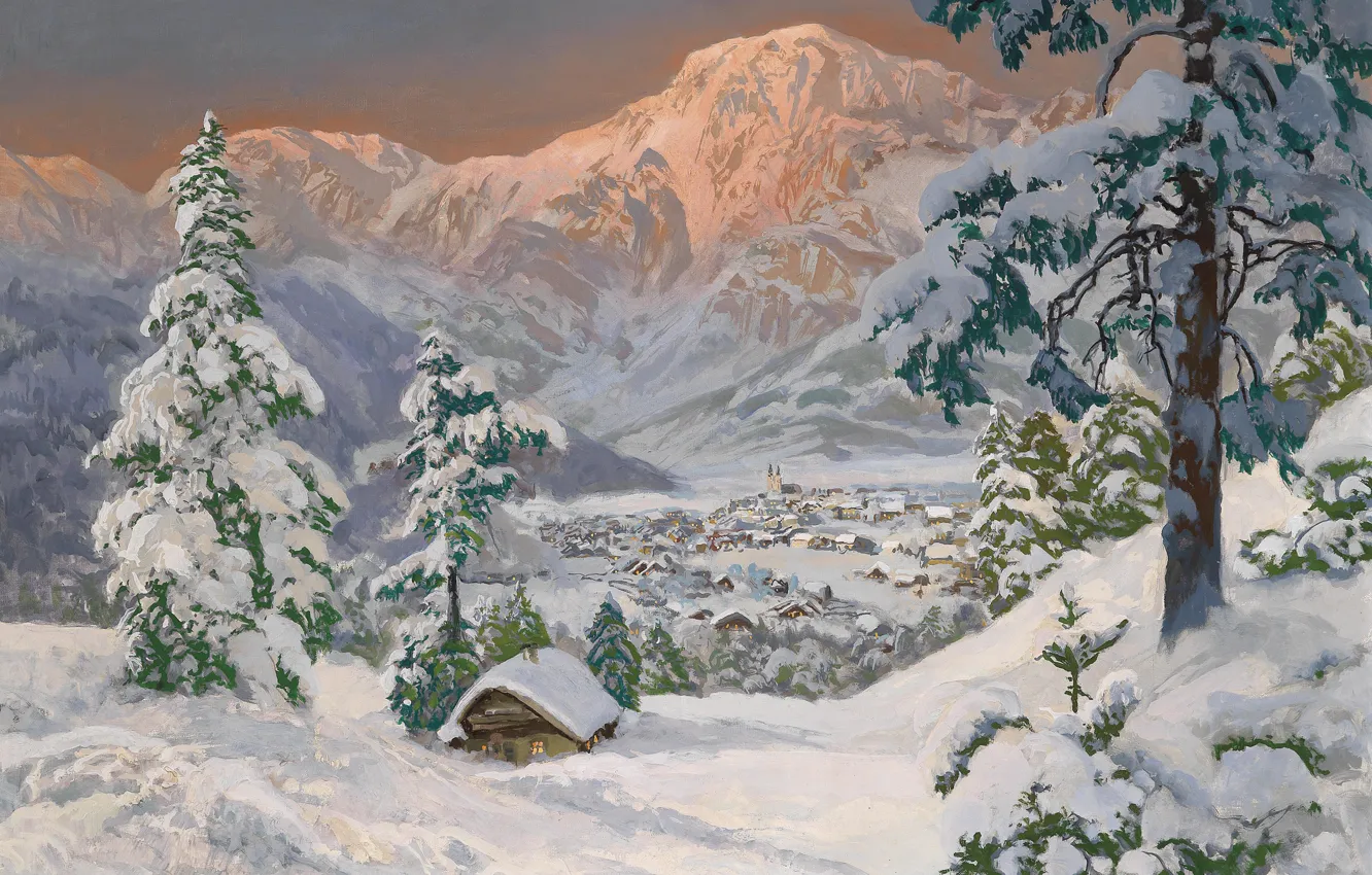 Фото обои зима, снег, пейзаж, елка, Альпы, Alois Arnegger