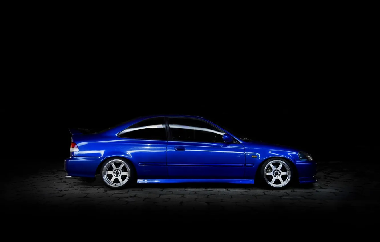 Фото обои Honda, Blue, Side, Civic, Dark Background, Black Background
