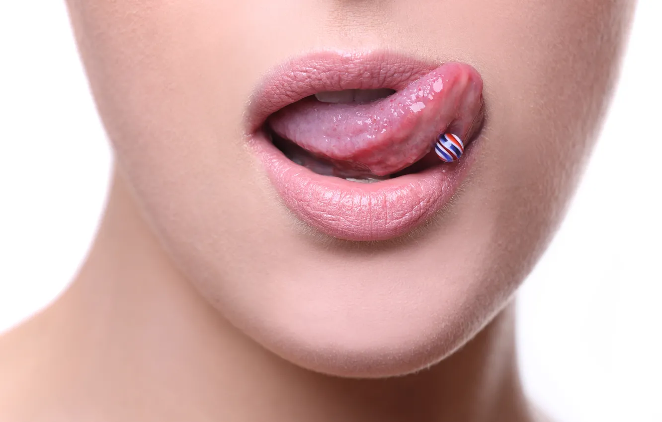 Фото обои woman, lips, piercing, tongue