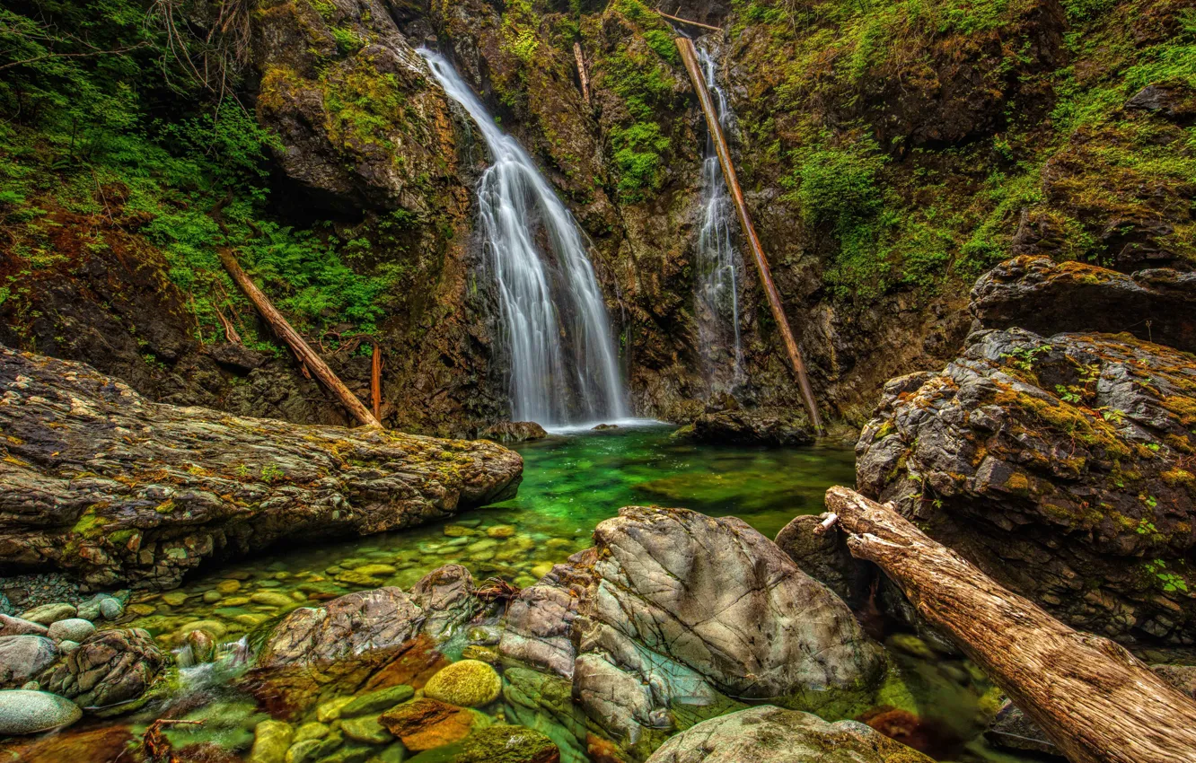 Фото обои камни, водопад, HDR, Канада, Ванкувер, Nahmint Wilderness