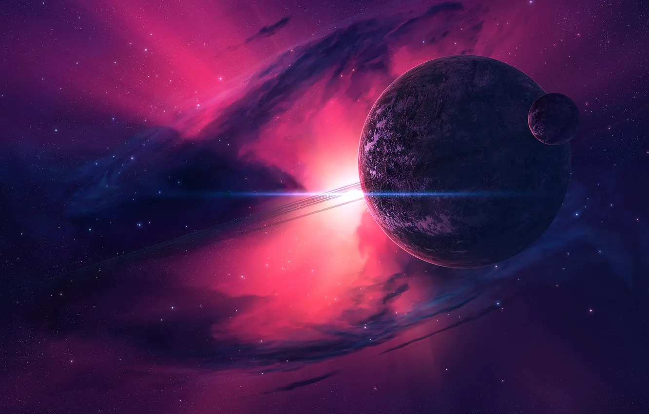 Фото обои космос, планета, арт, розовый фон