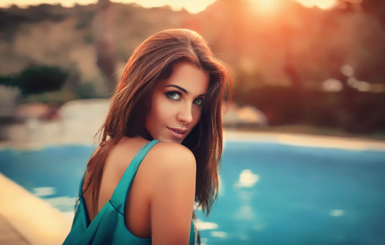 Фото обои girl, green eyes, woman, model, redhead, depth of field