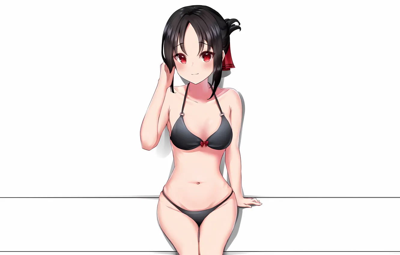 Фото обои girl, sexy, cleavage, boobs, anime, beautiful, red eyes, short hair