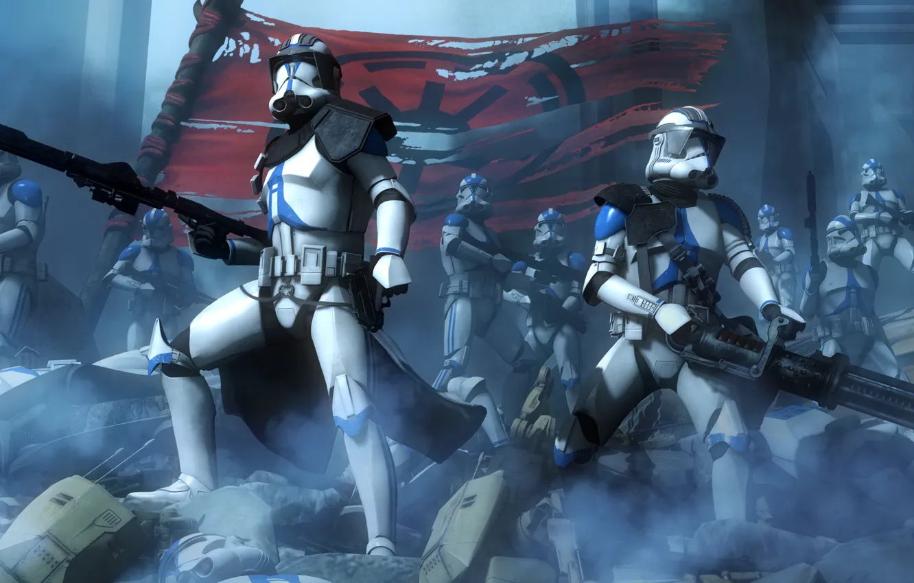 Фото обои солдаты, star wars, броня, знамя, stormtrooper
