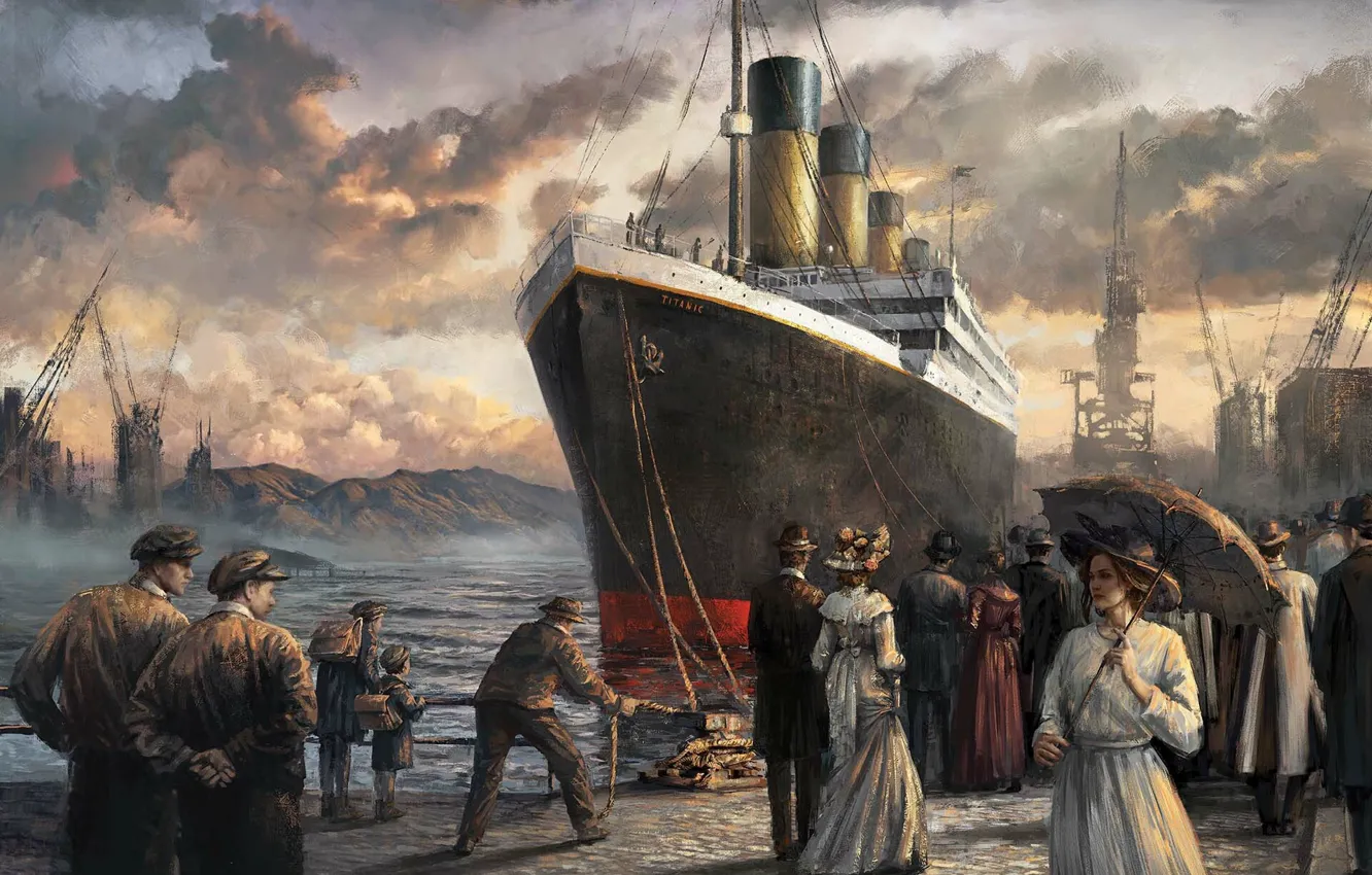 Фото обои люди, арт, пароход, живопись, titanic, титаник