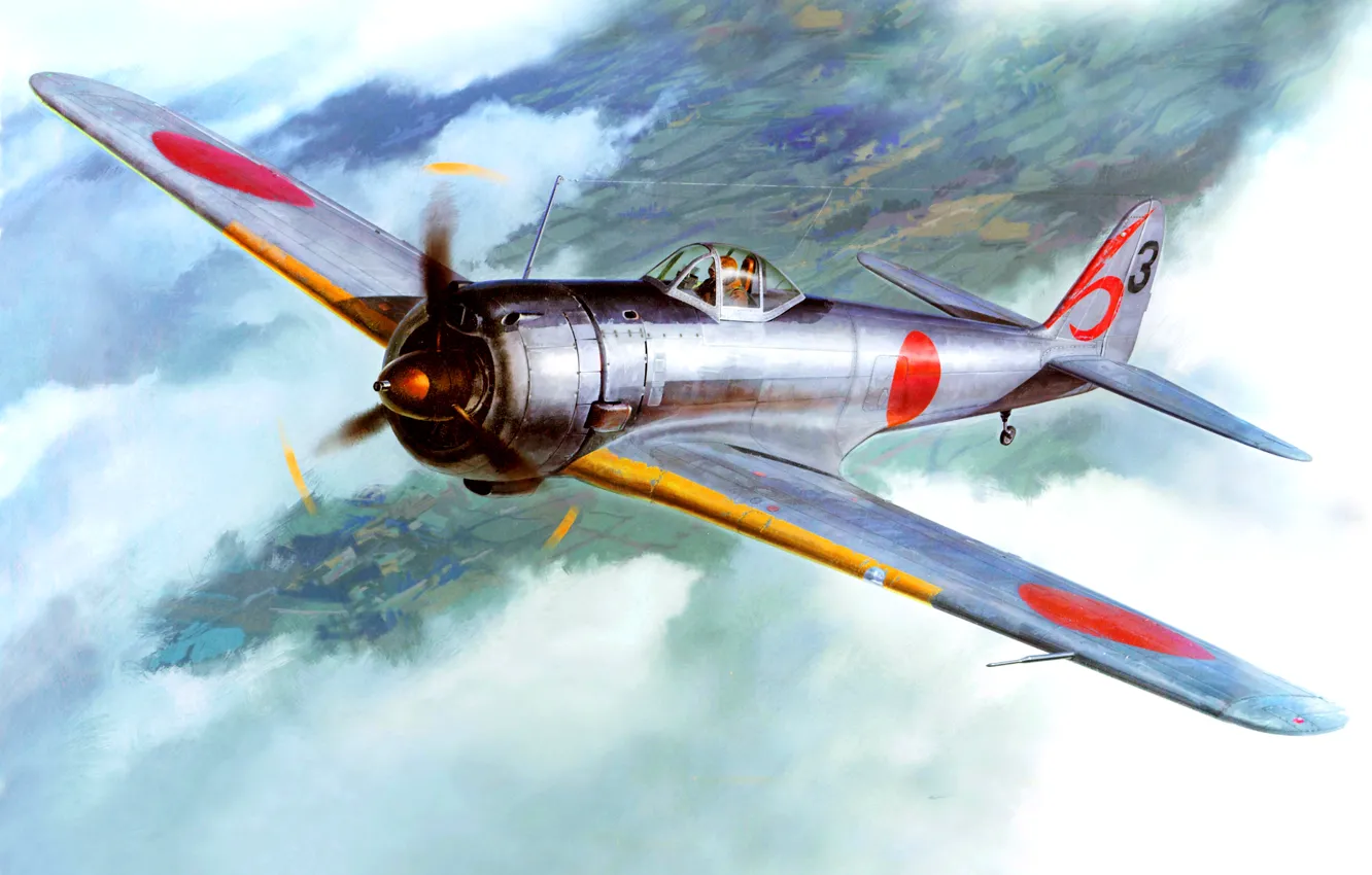 Фото обои небо, рисунок, арт, армейский, японский, WW2, Nakajima Ki-43 Hayabusa, (Тип 1)
