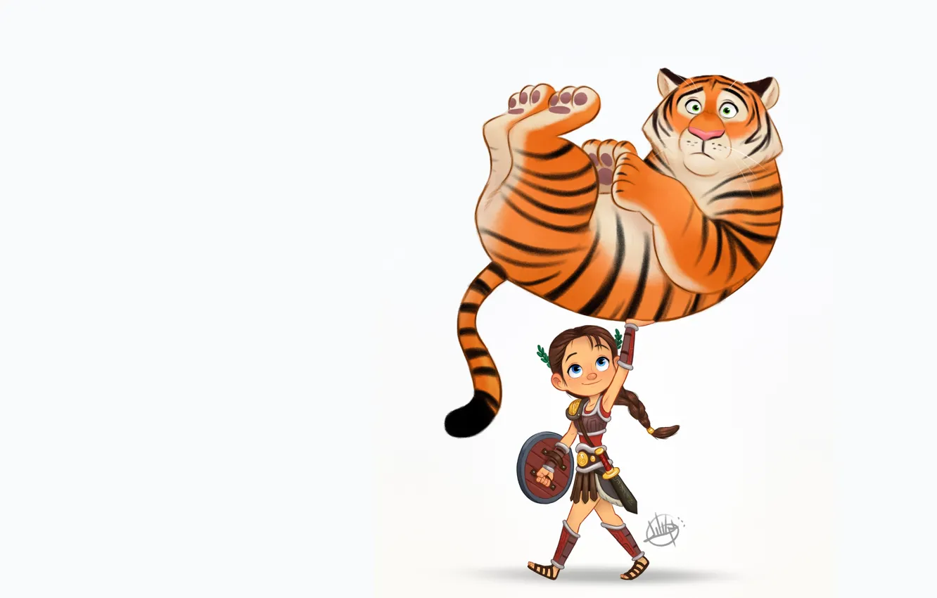 Фото обои тигр, ситуация, арт, гладиатор, детская, Luigi Lucarelli, Character Design