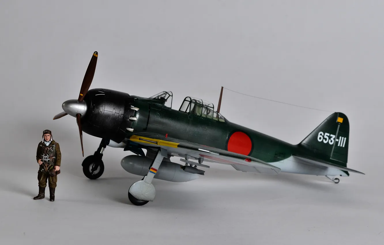 Фото обои игрушка, Mitsubishi, пилот, палубный истребитель, моделька, A6M Zero
