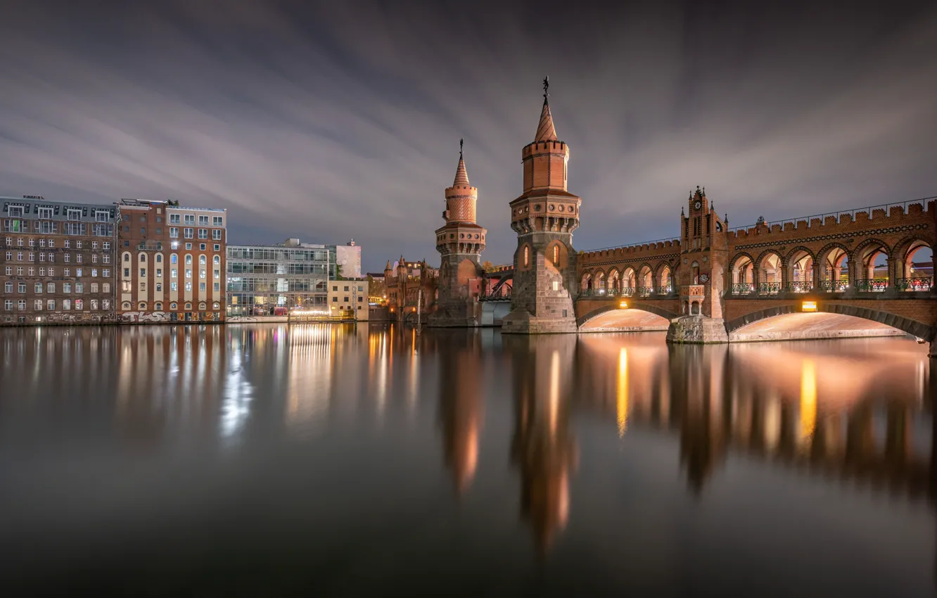 Фото обои мост, отражение, река, здания, дома, Германия, Germany, Берлин