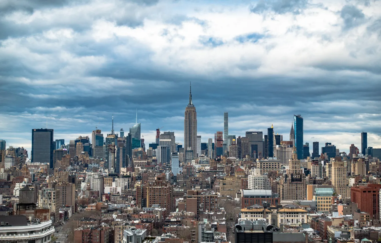 Фото обои city, USA, tower, skyline, sky, Manhattan, NYC, clouds