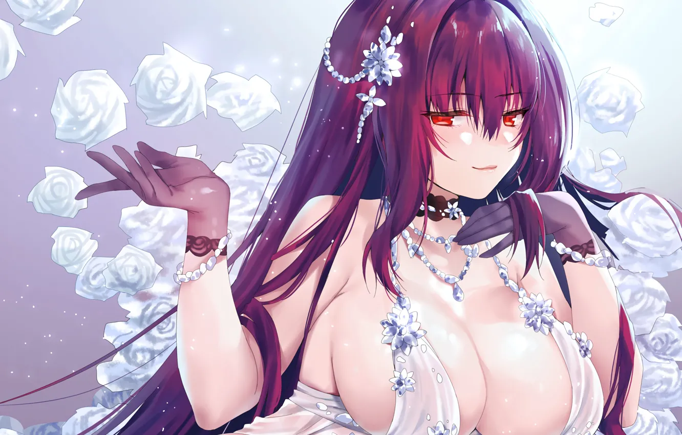 Фото обои girl, sexy, cleavage, blouse, long hair, boobs, anime, beautiful