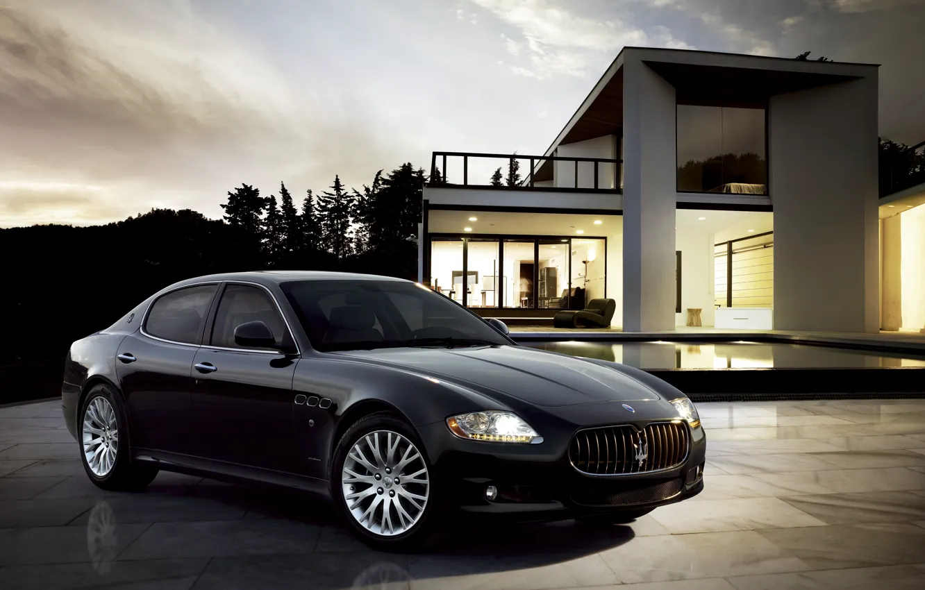 Фото обои Maserati, Quattroporte, Вечер, Черный