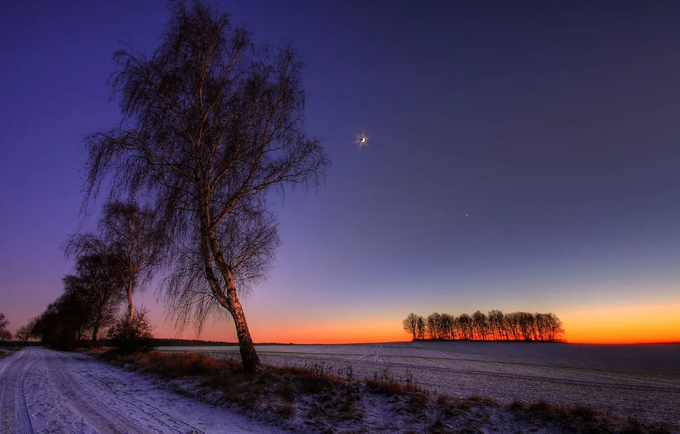 Фото обои зима, закат, ночь, пейзажи